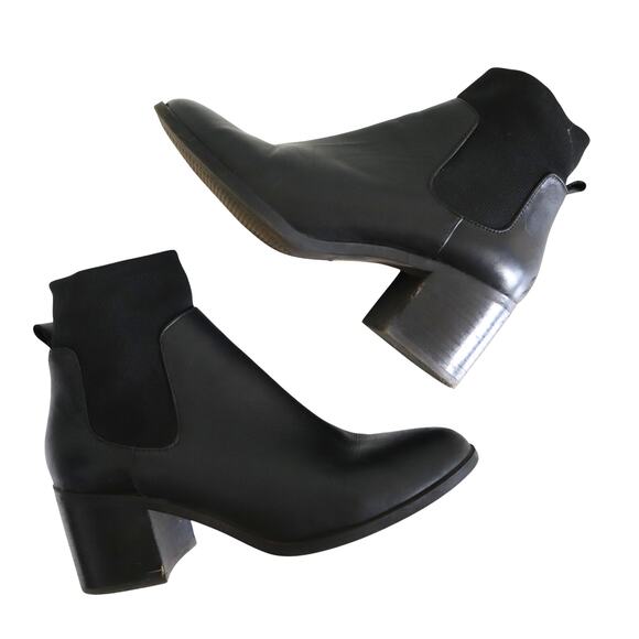 Steve Madden Womens Erika Bootie Size 8 Black Leather Stretchy Sock Stacked Heel - Picture 5 of 12